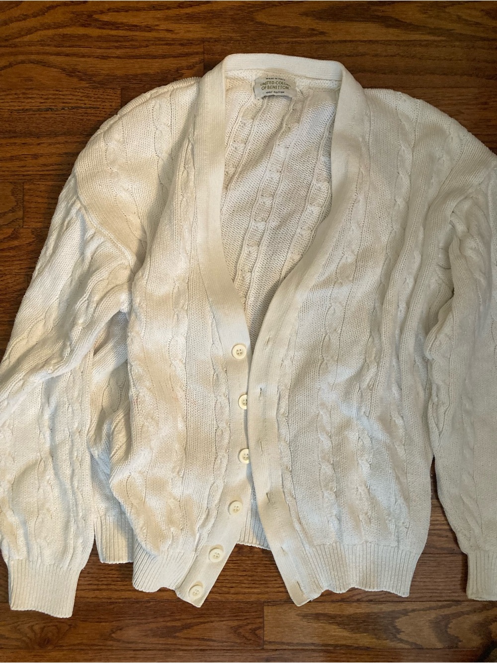 United Colors Of Benetton white Cable-Knit Button Cardigan